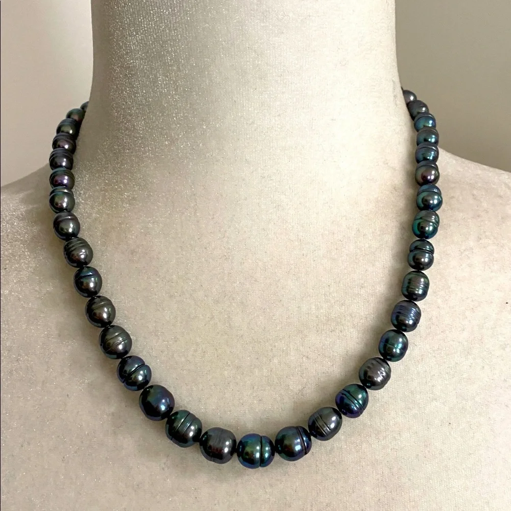 Freshwater Cultured Peacock Blue Gray Pearl Necklace SS925 New In Box